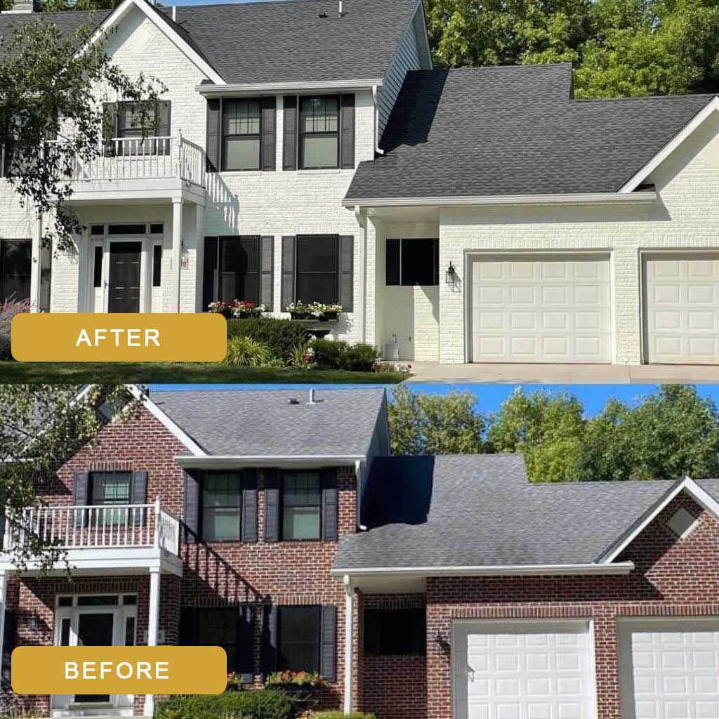 Before and after comparison of a Prominent Roofing replacement project