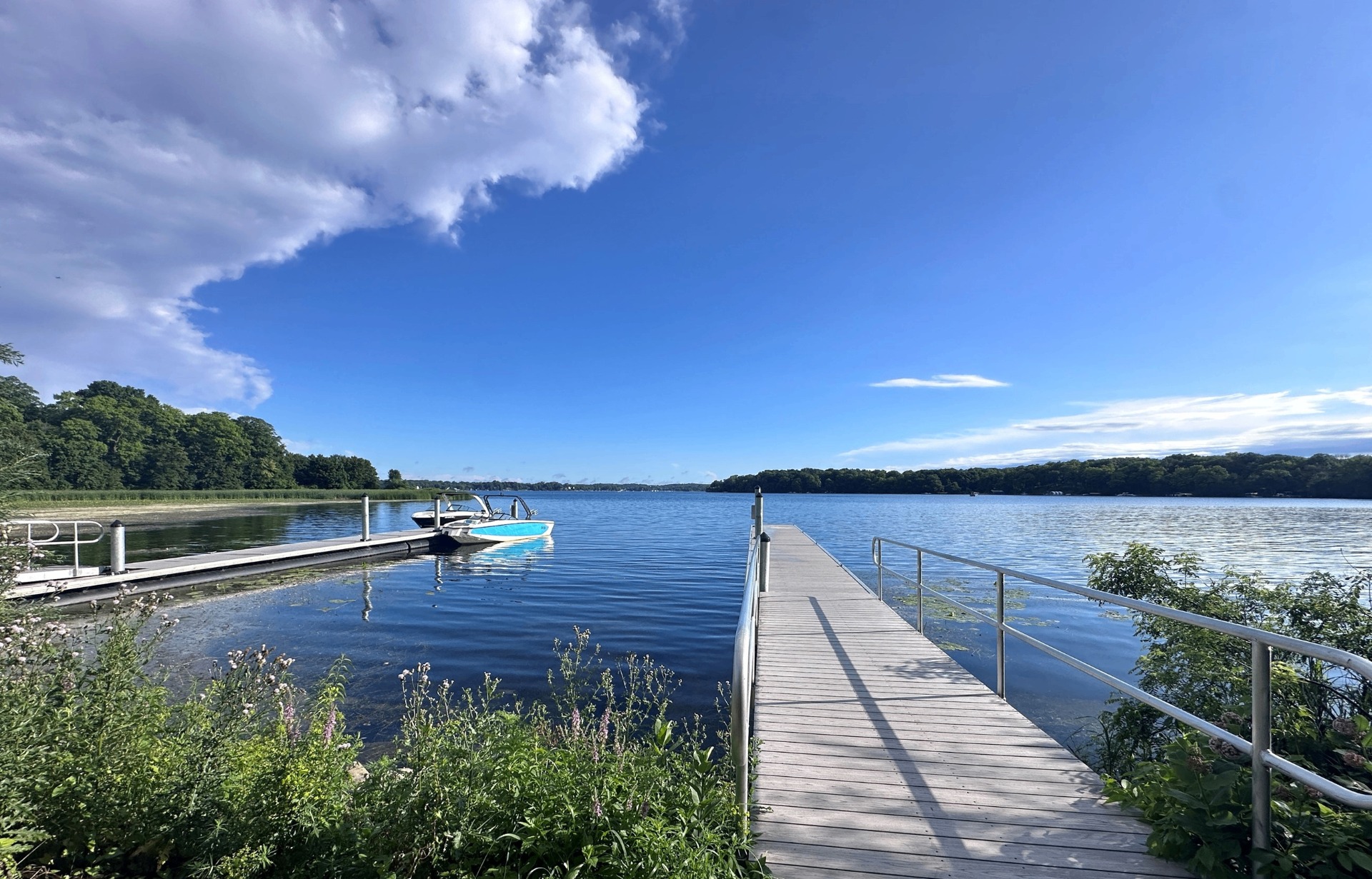 Lake Minnetonka north shore in Orono on a clear summer afternoon