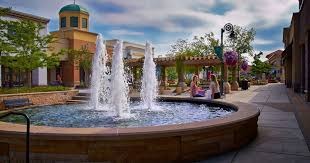 Arbor Lakes Main Street shopping district fountain in Maple Grove on a summer afternoon