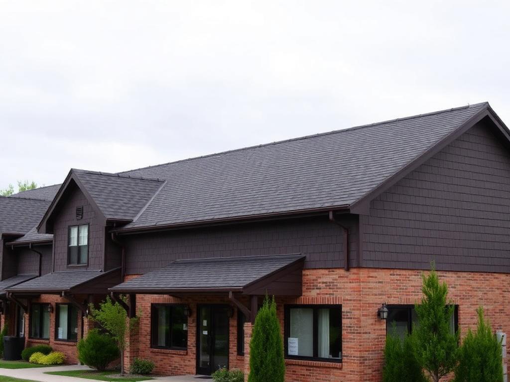 Asphalt shingle roof installed by Prominent Roofing on a Twin Cities multi-family apartment building