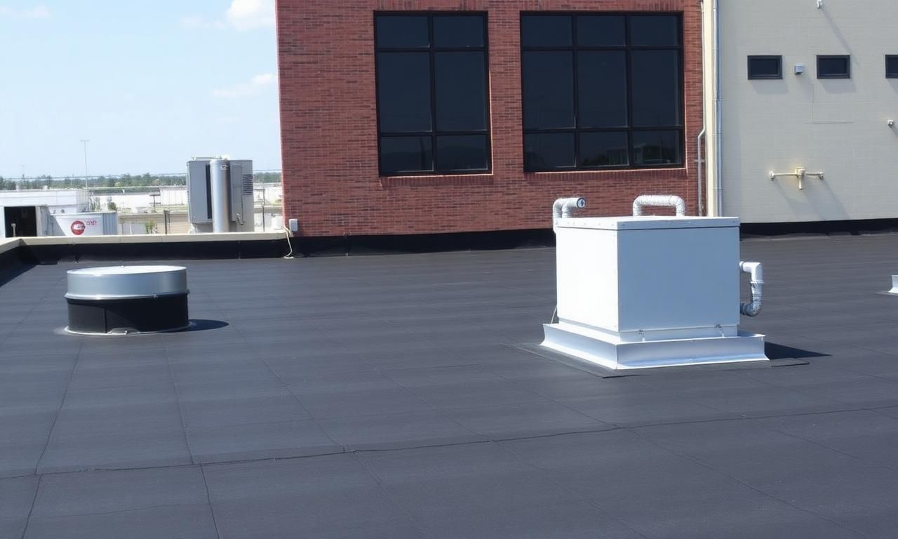 Black EPDM commercial roof membrane installed by Prominent Roofing