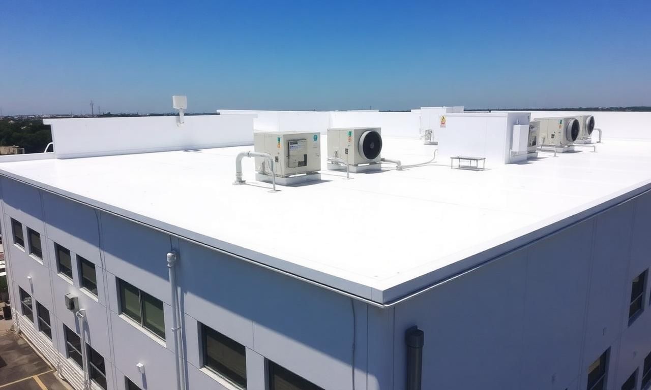 White TPO commercial roof membrane installed by Prominent Roofing