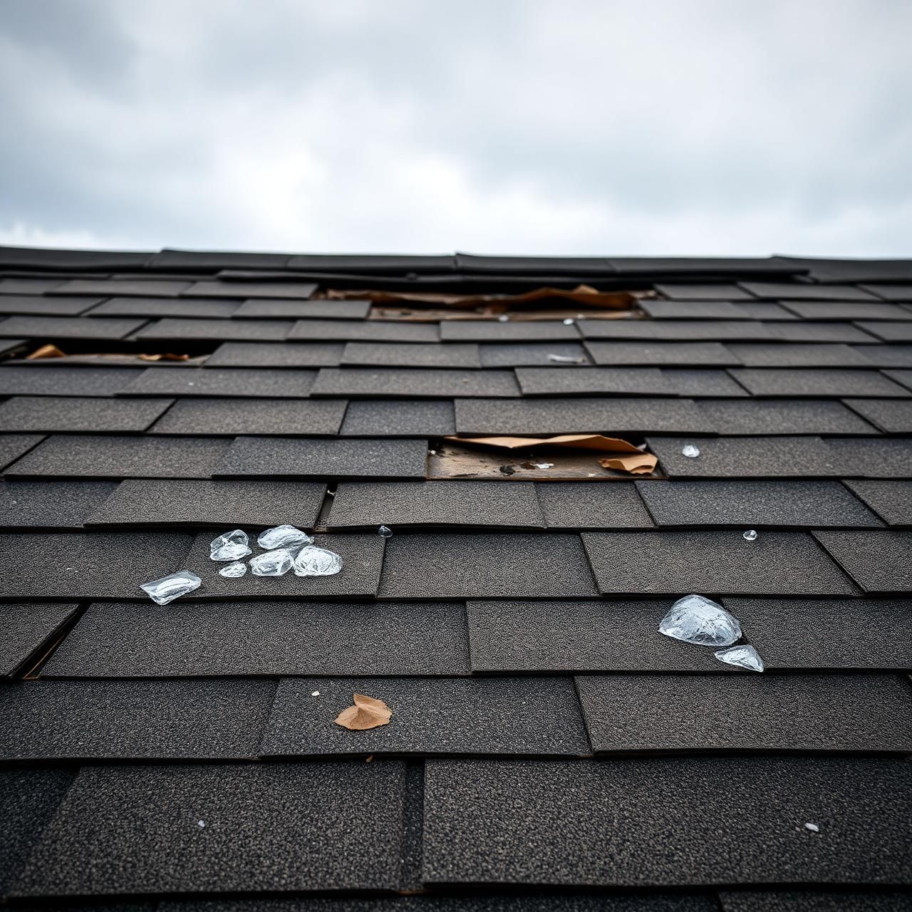 Storm-damaged asphalt shingles on a Twin Cities roof